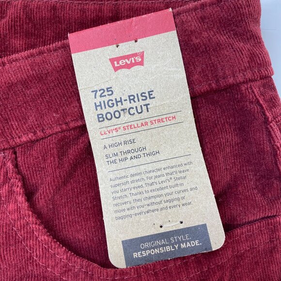 Levis 725 High-Rise Bootcut Womens Corduroy Pants Slim Fit Red Size 29x30 - Picture 3 of 11